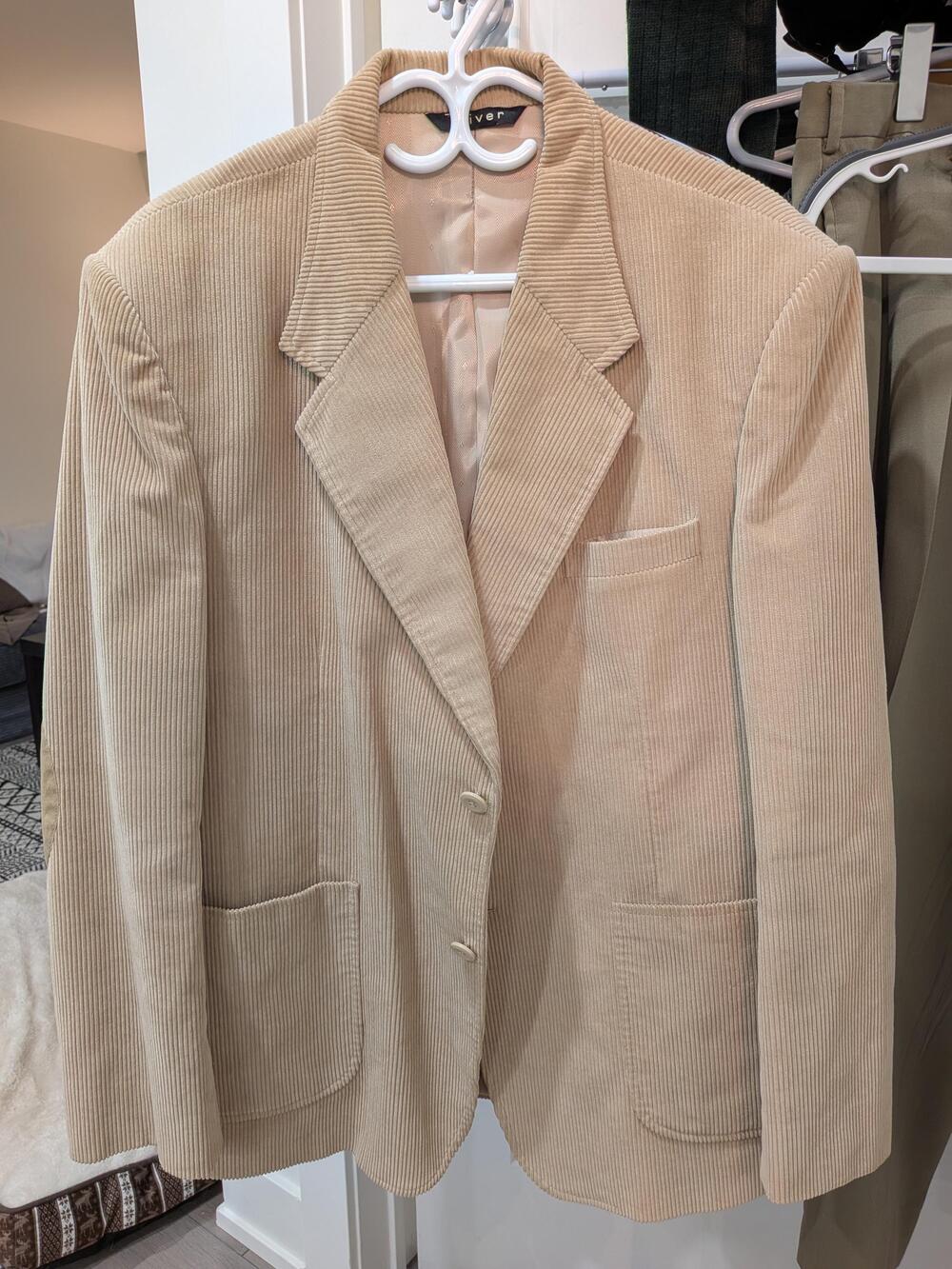 Vintage Beige Corduroy Blazer | Suede Elbow Patches, Men's M